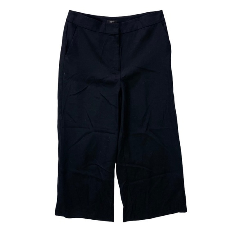 LOFT Black Wide Leg Pants Linen Blend